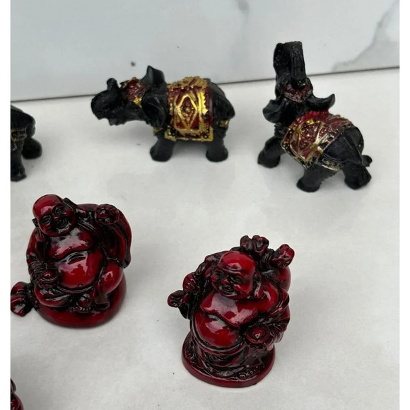 Chinese Asian Figurine Statue Set of 10 Resin Buddha Black Red Size 2"x2" - Picture 5 of 11